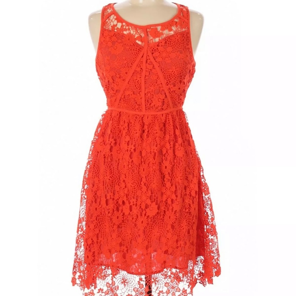 Sugar Lips Lace Coral Orange Fitted Dress Sz S